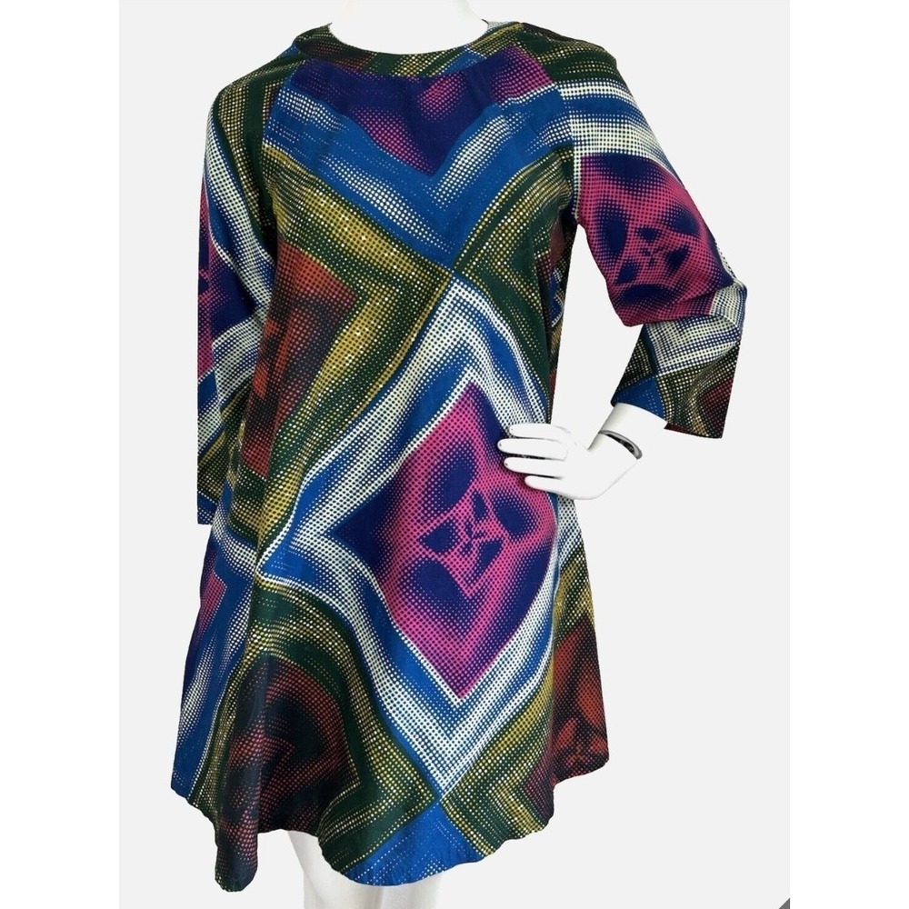 The Oula Company Dress Size Small Psychedelic A-Line  Mini 3/4 Sleeve USA NEW